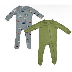 Kyte Baby Footed Pajamas Kids NB 0-3M Blue Green Bamboo Sleepers 2pk Lot of 2